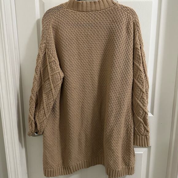ANTHRO Current Air Los Angeles Tan Knit Long Cardigan Sweater sz M Cable Knit - Picture 4 of 5